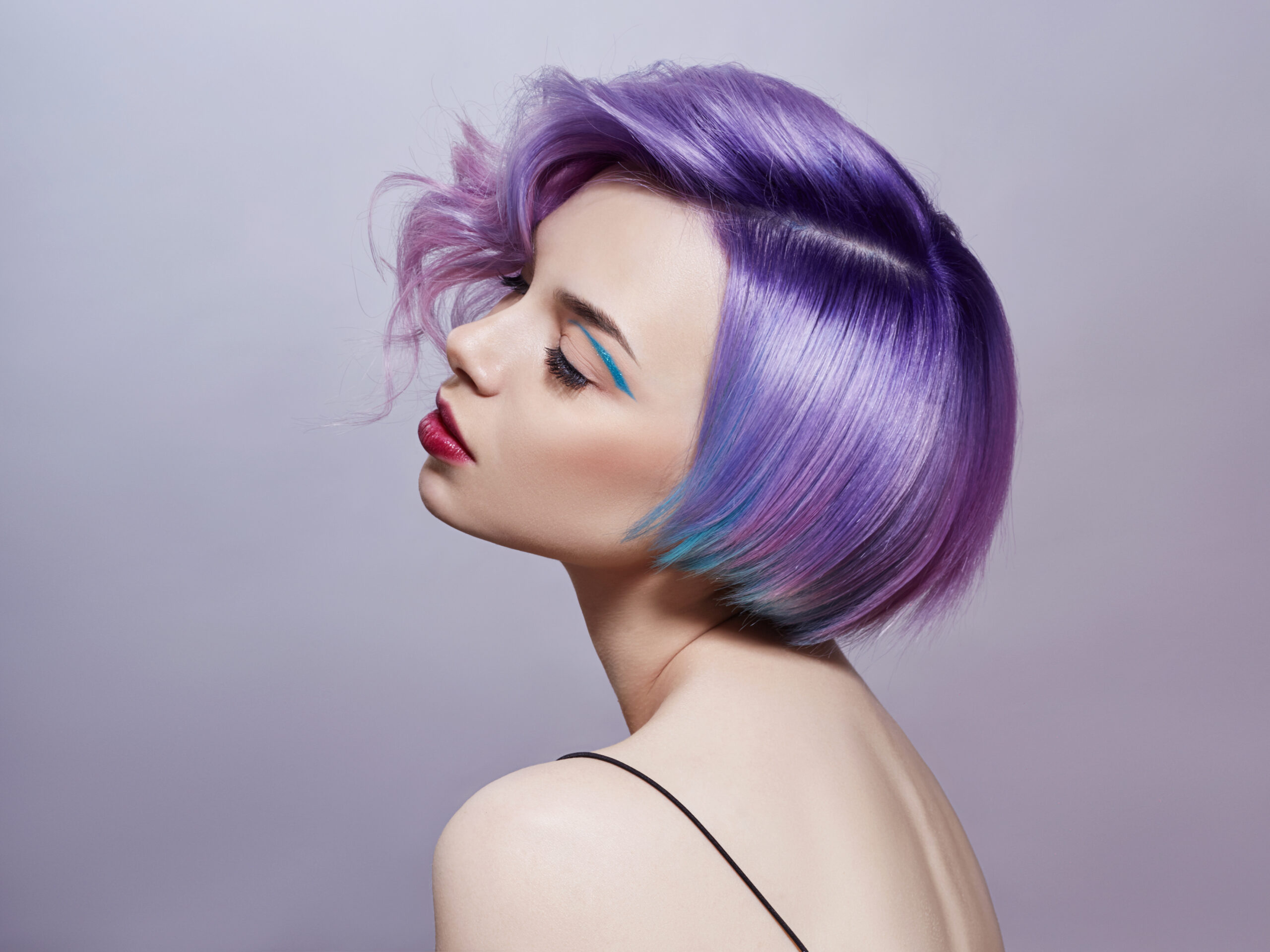woman with purple and blue hair