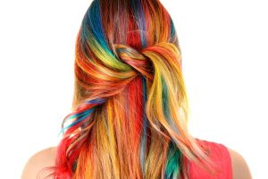 rainbow hair tied in a knot