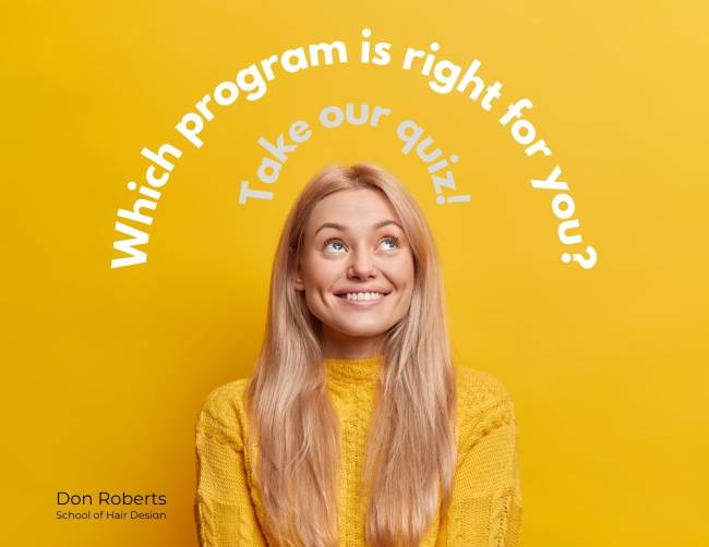 blonde girl looking up at text that reads "which program is right for you? take our quiz!